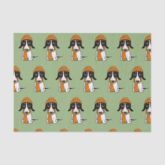 Papel De Seda Piebald Dachshund Cute Dog com Chapéu Patterado (Frente )