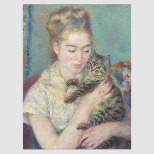 Papel De Seda Pierre-Auguste Renoir - Mulher com gato (Criador carregado)
