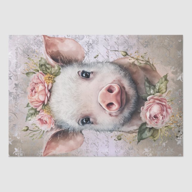 Papel De Seda Piglet Fazenda Suína Floral (Frente )