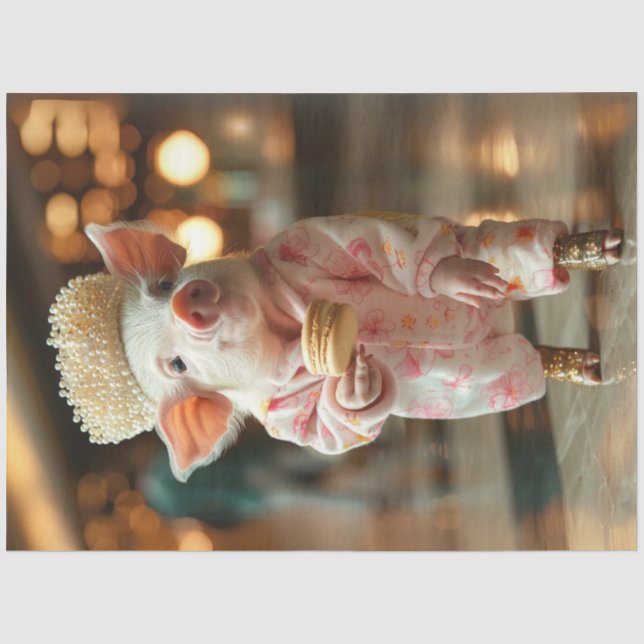 Papel De Seda Piglet Pink PJ Comendo Macarão Adorável (Frente )