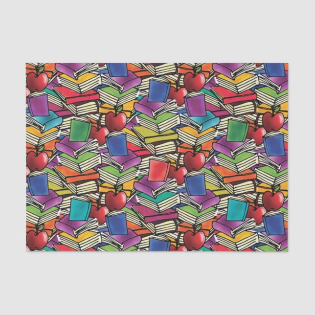 Papel De Seda Pilhas de livro com maçãs (Frente )