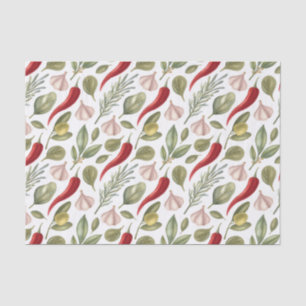 Papel De Seda Pimentos, alho, azeitonas e plantas