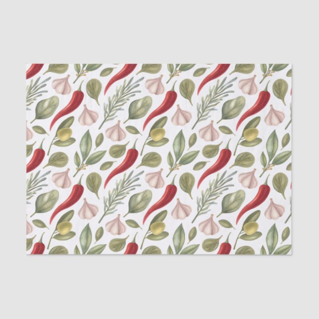 Papel De Seda Pimentos, alho, azeitonas e plantas (Frente )