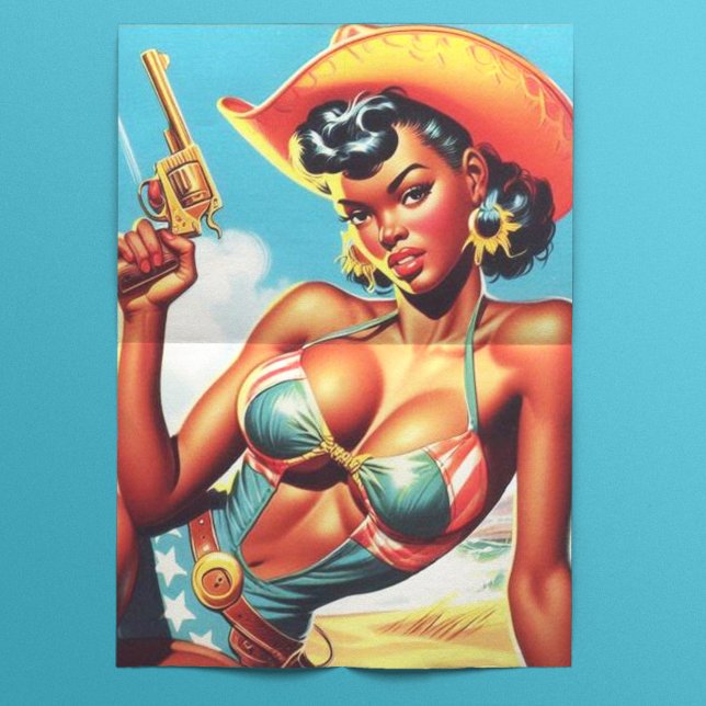 Papel De Seda Pin-up da Cowgirl Ocidental Retro (Criador carregado)