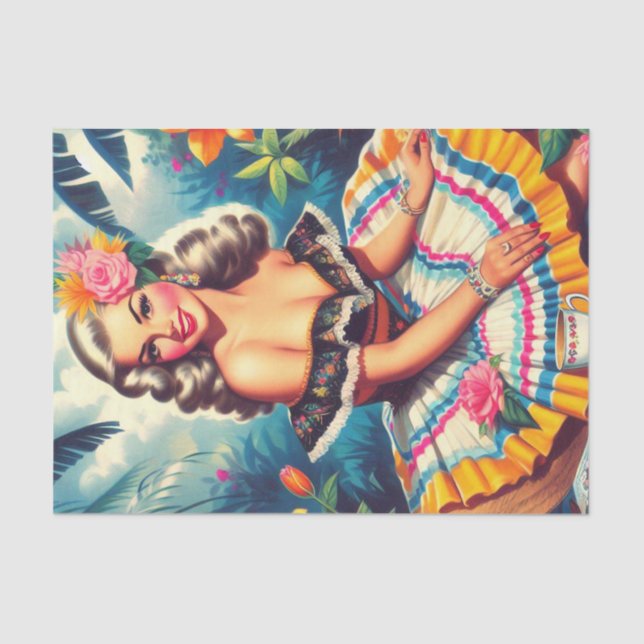 Papel De Seda Pin-up da selva tropical (Frente )