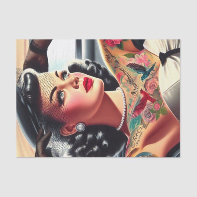 Papel De Seda Pin-up de Glam Retro Tatuado (Frente )