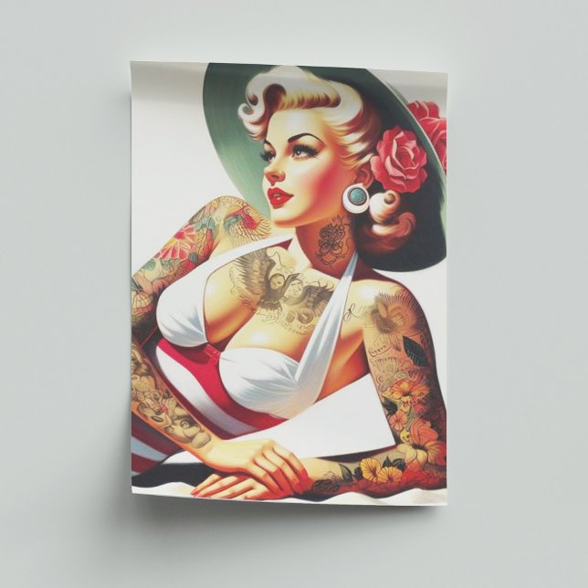 Papel De Seda Pin-up de maiô com tatuagem retrô (Criador carregado)
