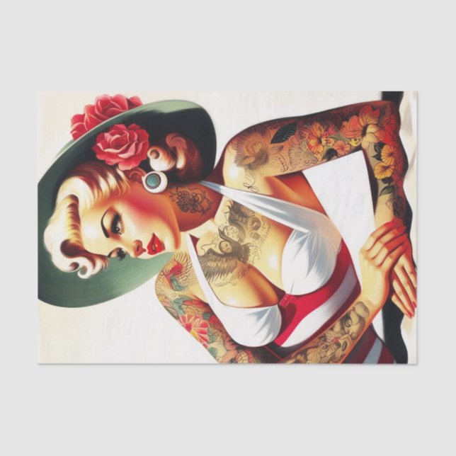 Papel De Seda Pin-up de maiô com tatuagem retrô (Frente )