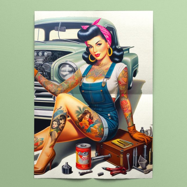 Papel De Seda Pin-up de Mecânico Tatuado (Criador carregado)