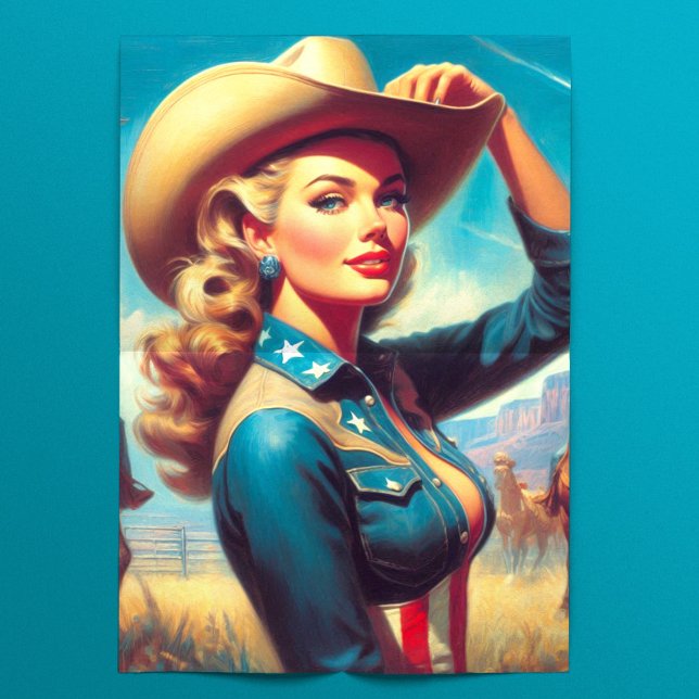 Papel De Seda Pin-up de Rodeio Vintage (Criador carregado)