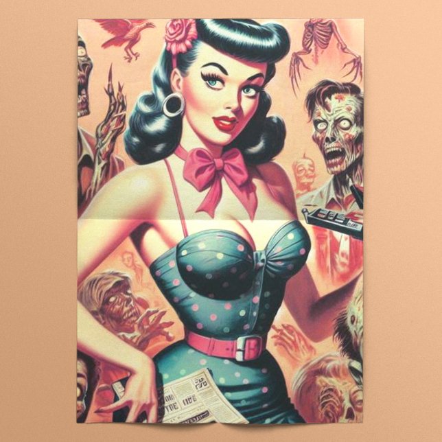 Papel De Seda Pin-up de Zombies Retro (Criador carregado)
