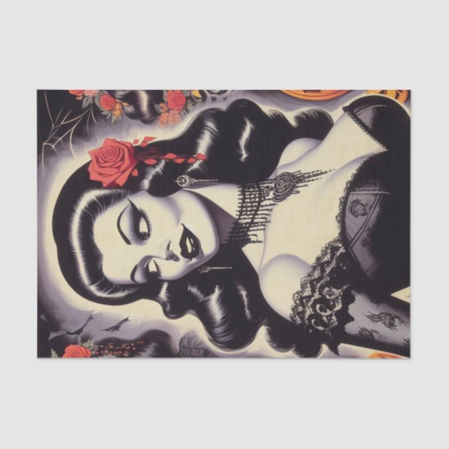 Papel De Seda Pin-up do Gótico de Halloween Retro (Frente )