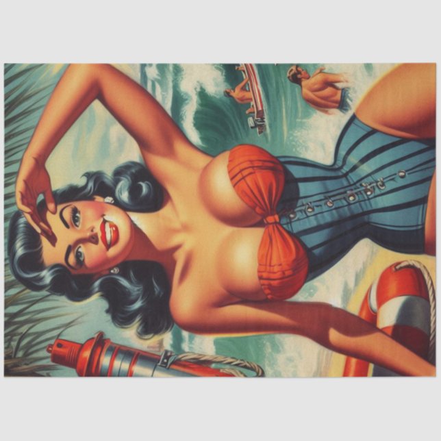 Papel De Seda Pin-up do Surf Vintage (Frente )