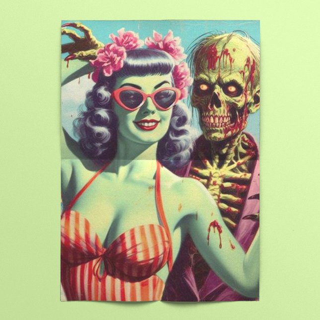 Papel De Seda Pin-Up do Zombie da Praia Retro (Criador carregado)