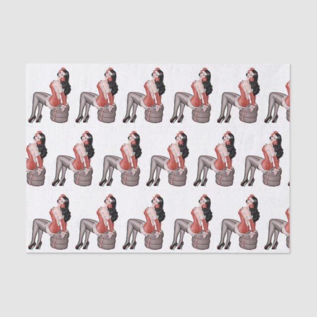 Papel De Seda Pin Up Girl sentada nos pneus (Frente )