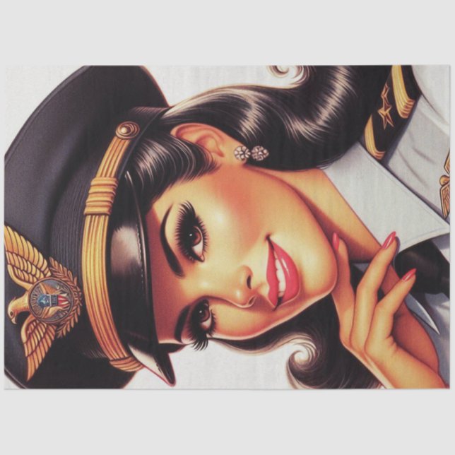 Papel De Seda Pin-up Militar Cute Pilot (Frente )