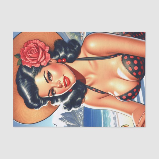Papel De Seda Pin-up Retro Beach Summer (Frente )