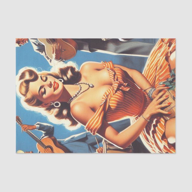 Papel De Seda Pin-up Retro Salsa (Frente )