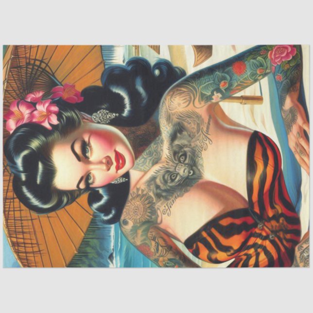 Papel De Seda Pin-up Retro Tattoo Beach (Frente )