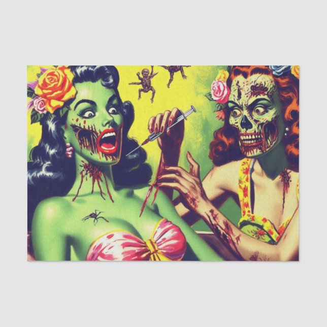 Papel De Seda Pin-up Zombie Retro (Frente )