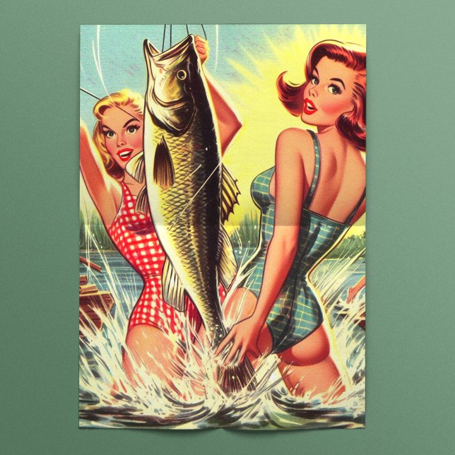 Papel De Seda Pin-ups de Pesca Retro (Criador carregado)