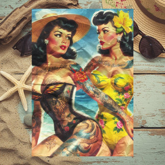 Papel De Seda Pin-ups de praia de Vintage tatuada
