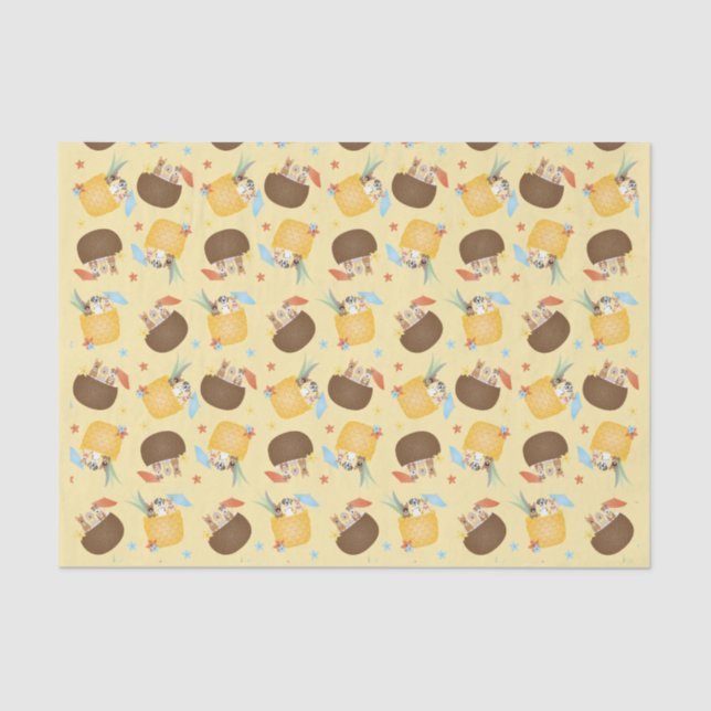 Papel De Seda Pina Colada Pineapple Coconut Pattern (Frente )
