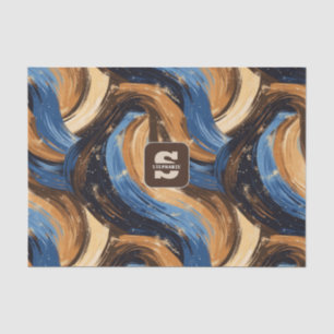 Papel De Seda Pincéis de Abstrato Curly em Azul e Castanho