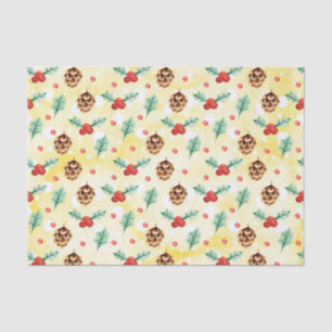 Papel De Seda Pine Cones e Holly Natal Patterno