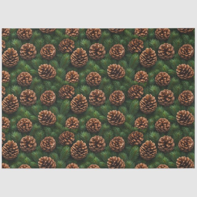 Papel De Seda Pine Cones e Spruce Tree Sprigs (Frente )