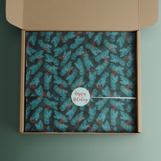 Papel De Seda Pine Twigs e Red Berries Padrão de Natal