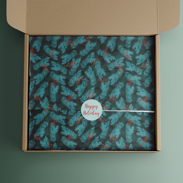 Papel De Seda Pine Twigs e Red Berries Padrão de Natal (Criador carregado)