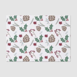Papel De Seda Pinecone, Holly & Berries Red, Verde Branco