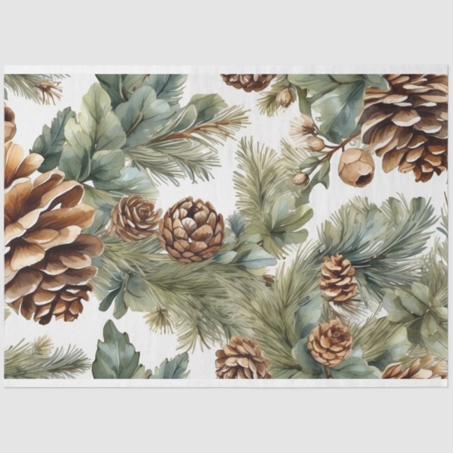 Papel De Seda Pinecones de Aquarela, Colagem Natureza de Ramais  (Frente )