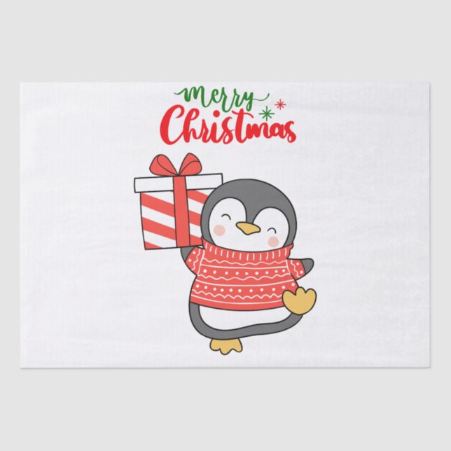 Papel De Seda Pinguim Bonito Feliz Natal (Frente )