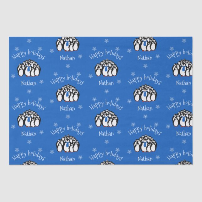 Papel De Seda Pinguim Bonito Personalizado Natal (Frente )