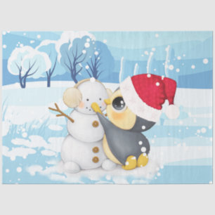 Papel De Seda Pinguim Da Cena De Inverno E Neve