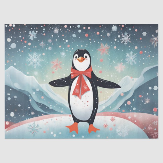 Papel De Seda Pinguim de Natal na Neve (Frente )