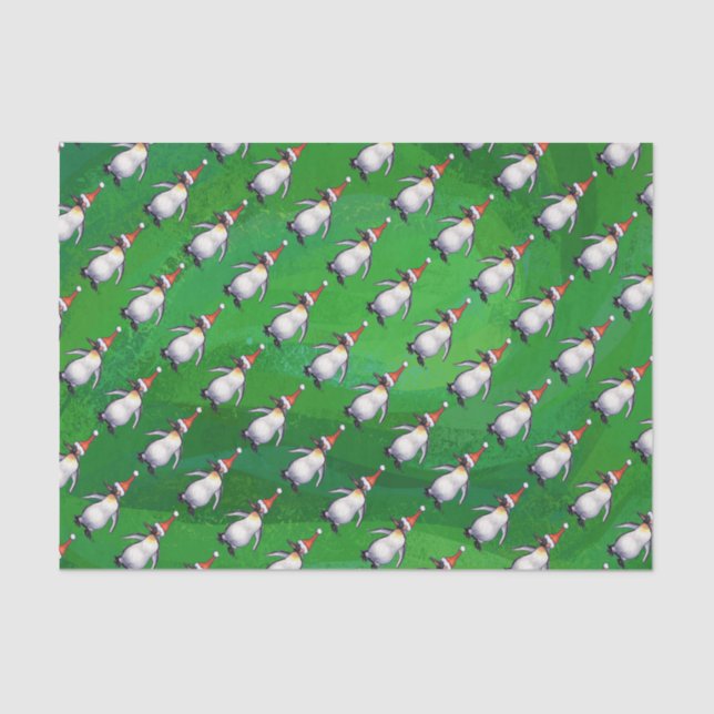 Papel De Seda Pinguim em Santa Hat Padrão em Verde (Frente )
