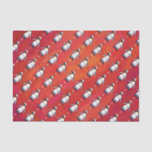 Papel De Seda Pinguim festivo num padrão de Papai Noel