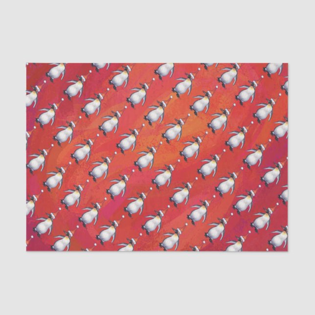 Papel De Seda Pinguim festivo num padrão de Papai Noel (Frente )