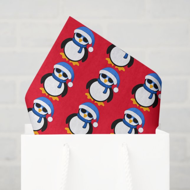 Papel De Seda Pinguim legal bonito, padrão de inverno vermelho (Sacola de presentes)