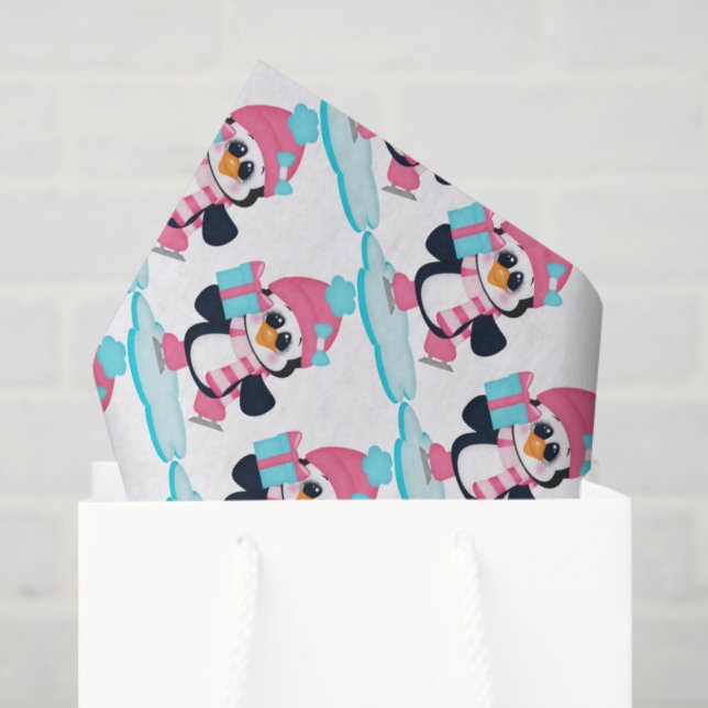 Papel De Seda Pinguim Pinguim de patinação no gelo (Sacola de presentes)
