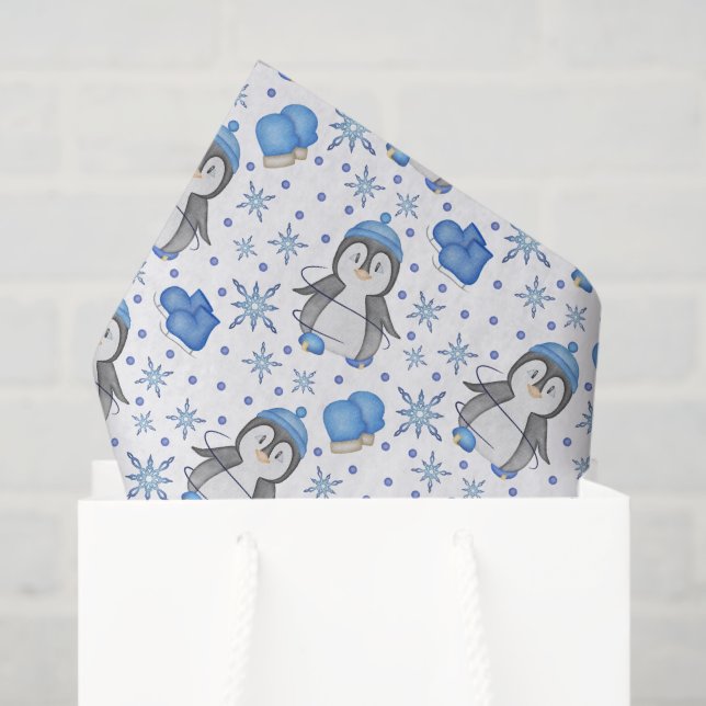 Papel De Seda Pinguim-Pinguim-Pato-de-Gelo Azul (Sacola de presentes)