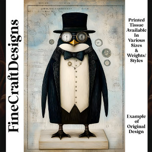 Papel De Seda Pinguim Steampunk Caprichoso Vestido L5 Decoupage