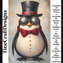 Papel De Seda Pinguim Steampunk Personalizado Inicial BA1 Decoup