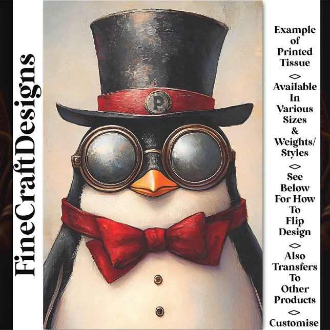 Papel De Seda Pinguim Steampunk Personalizado Inicial BA2 Decoup (Criador carregado)