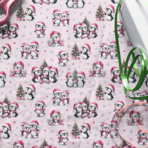 Papel De Seda Pinguins Bonito Padrões Bonitos Rosa Natal