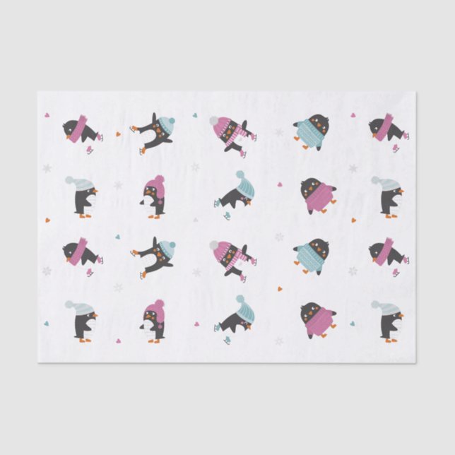 Papel De Seda Pinguins bonitos de desenho animado com corações e (Frente )