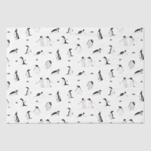 Papel De Seda Pinguins Cachorros Padrão Monocromático